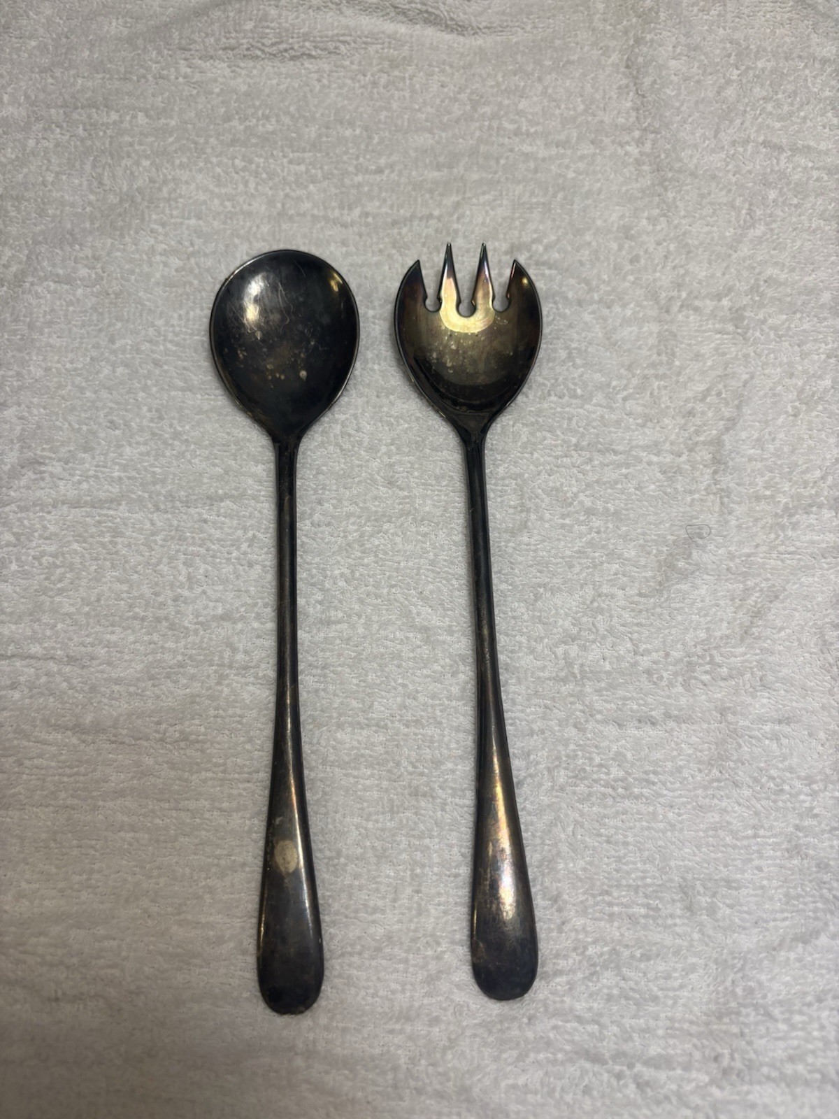 Set of 2 Vintage Silverplated Salad Serving Utensils Made In Italy Tarnish