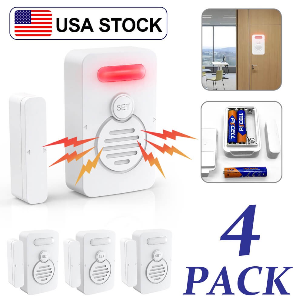 Wireless Voice Door Alarms When Opened 90dB Adjustable Volume Window Alert 4Pack