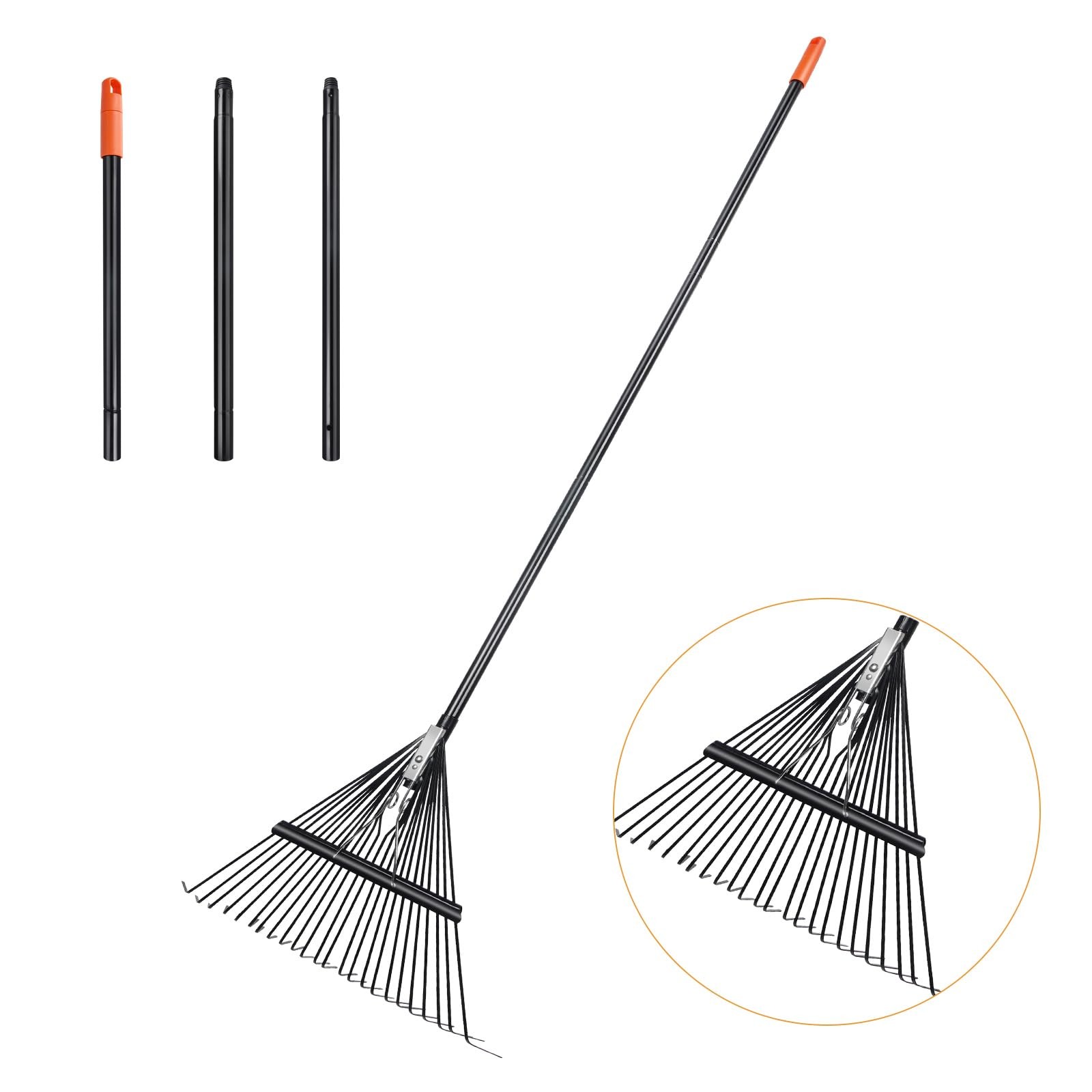 46 HRC Steel Gardening Leaf Rake, 24 Tines 23.2" Wide,Adjustable Split Long H...