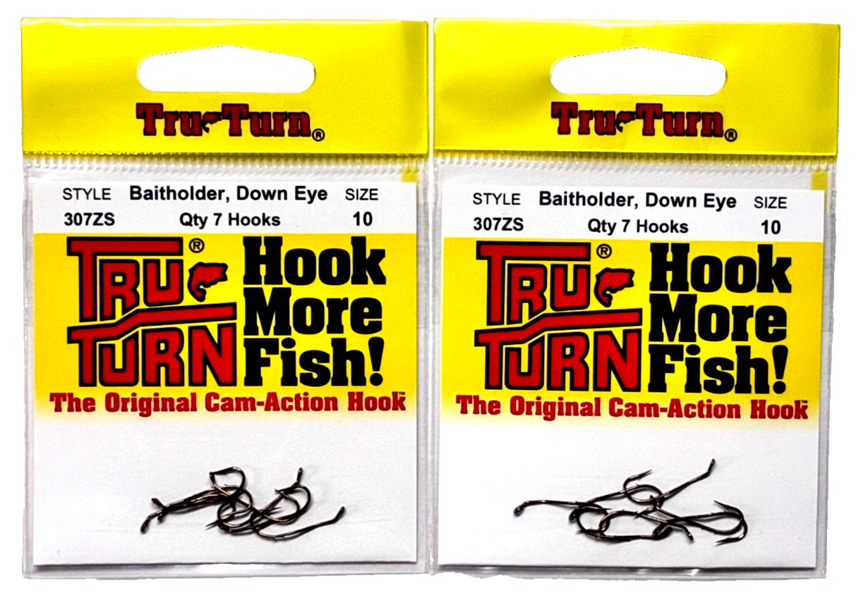 2 PACKS Tru Turn Size 10 Down Eye Baitholder Hook Bronze 7 Count Package 307ZS