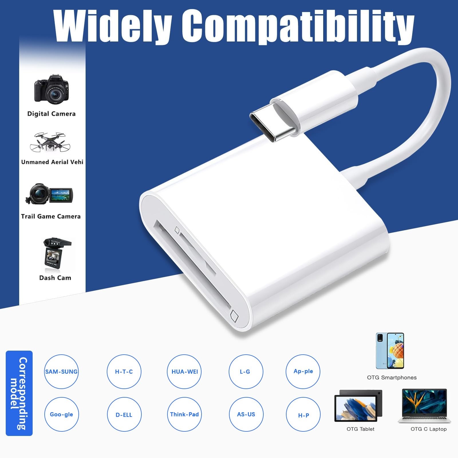 USB C SD Card Reader, Type C USB-C Dual Slot White
