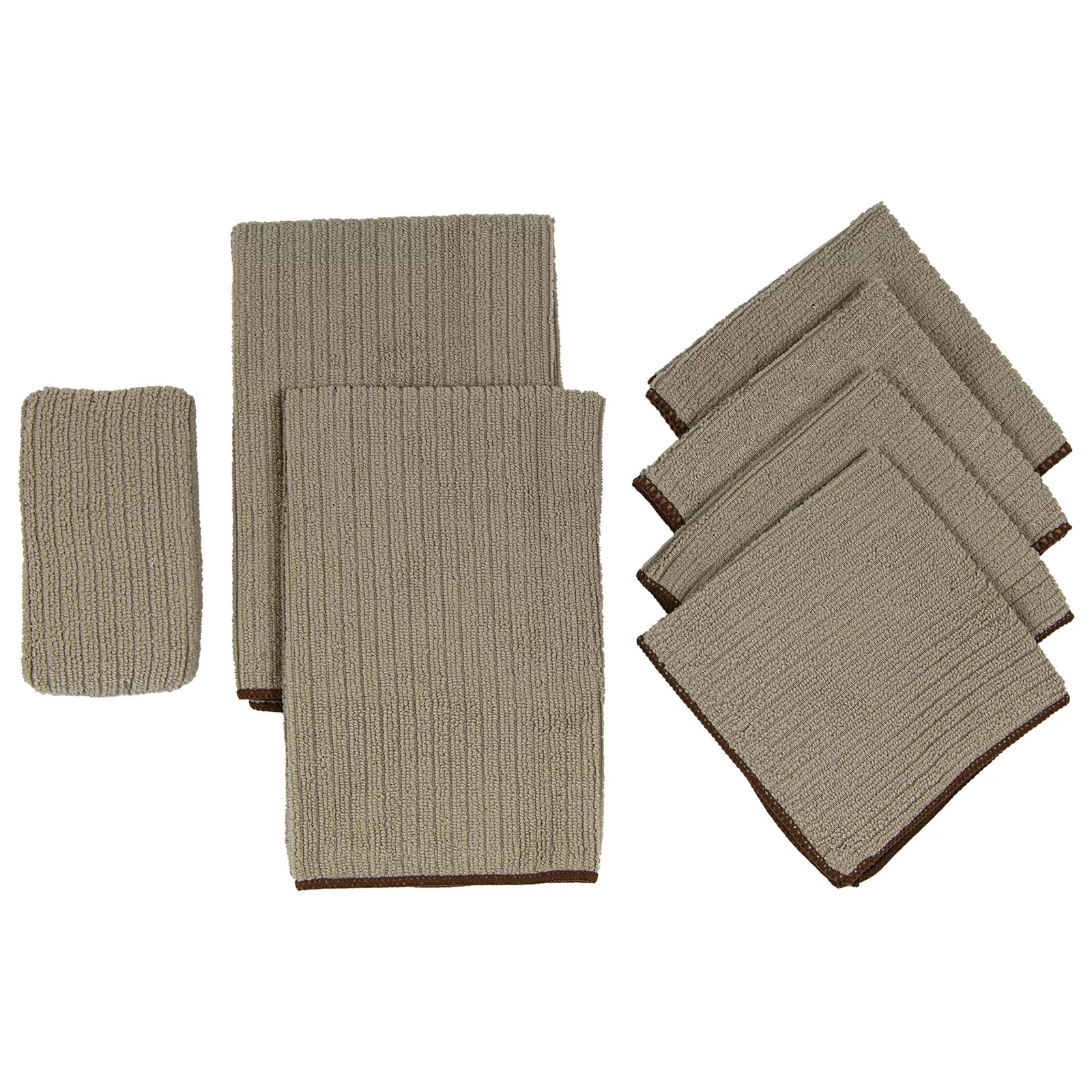 Sultan's Linens 7-Piece Kitchen Cleaning Towel, Dishcloth and Sponge Set Brown
