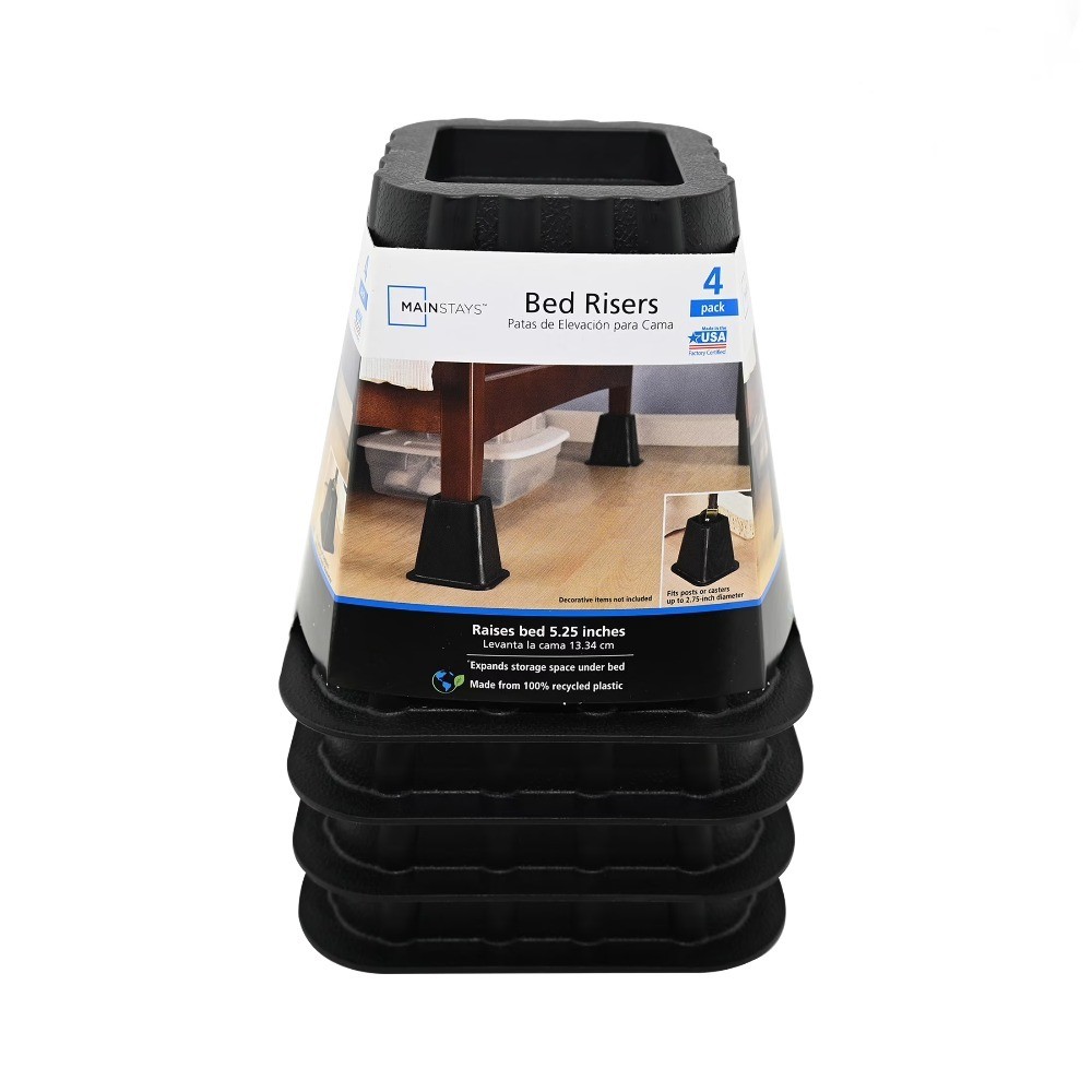 Black Plastic Bed Risers Set of 4, Lift Bed Frame for Underbed Storage, 6.5" x