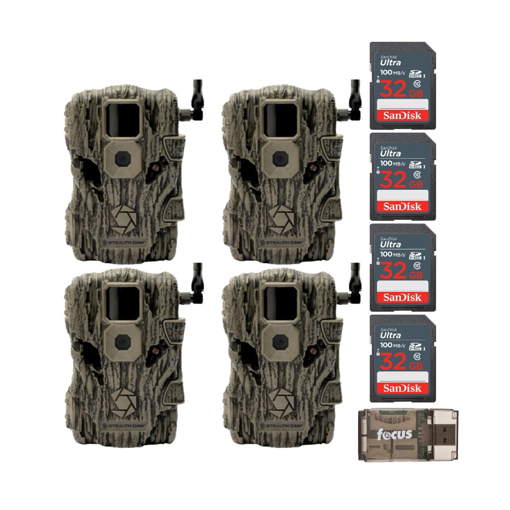 Stealth Cam Fusion X 26MP Trail Camera Verizon 4 Pack SD Card Bundle
