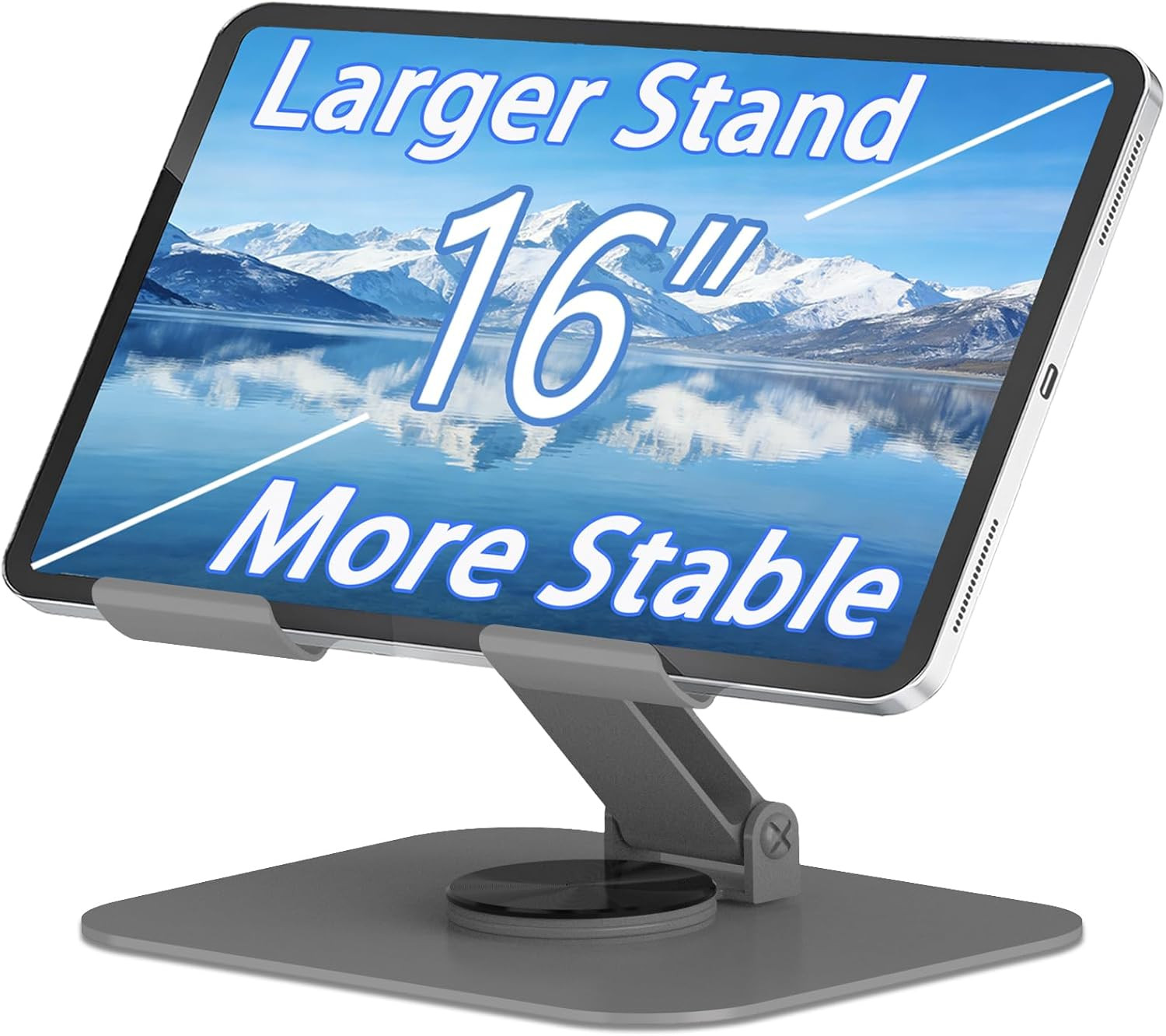 Large Metal Tablet Stand 360° Rotation for 4-16” Tablet, Grey | Suitable