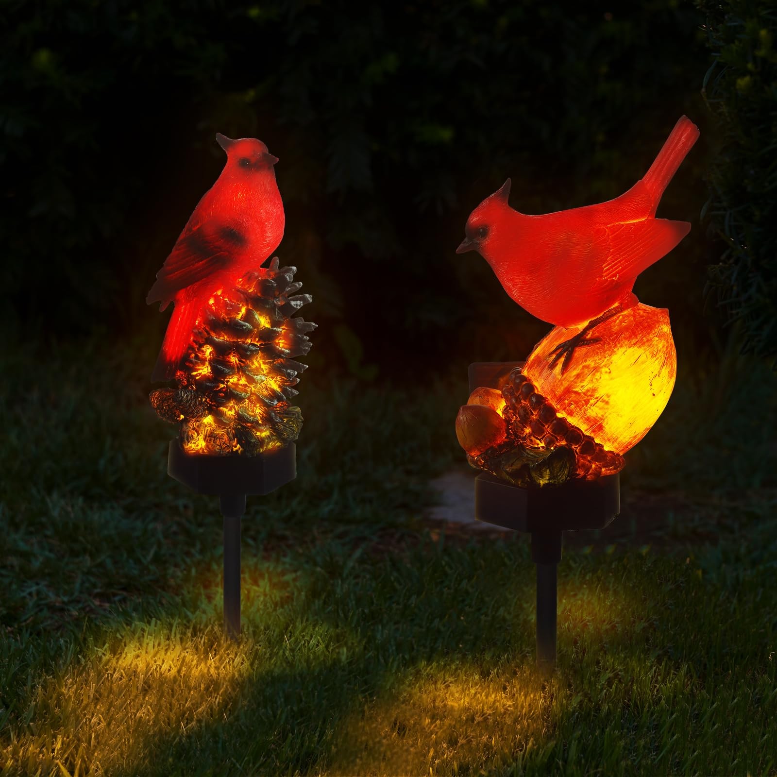 2 Pack Solar Lights Decorative Garden Outdoor , Red Cardinal Bird Stakes for ...
