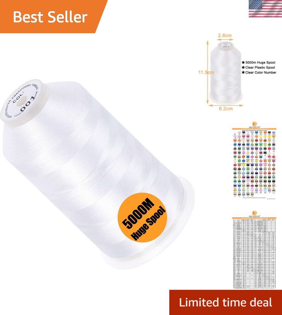 Single Huge Spool 5000M Each Polyester Embroidery Machine Thread 40WT for Com...