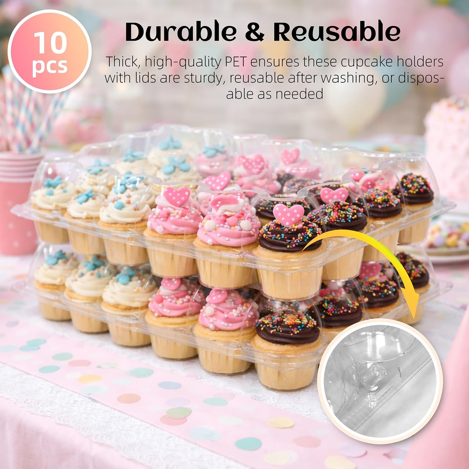WIKDAY Plastic Cupcake Containers with Liners, 24 Count x 10 Sets | Clear Cup...