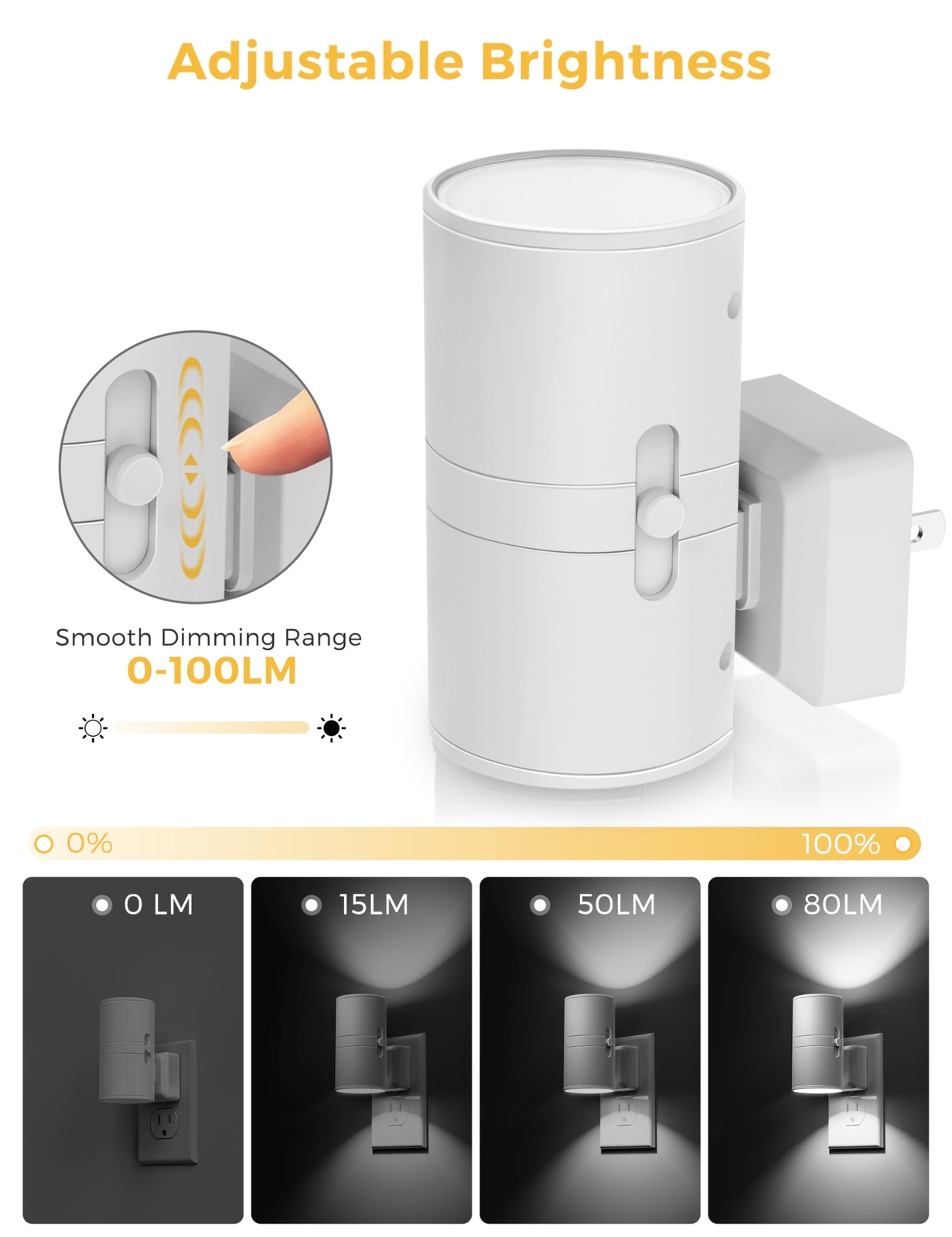 Bright LED Night Light Plug-in Dimmable Daylight White for Bathroom 2 Pack