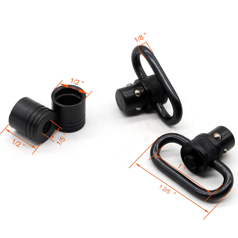 2Pack 1/1.25 inch QD Tactical Push Button Sling Swivel Loop Mount Adapter Black