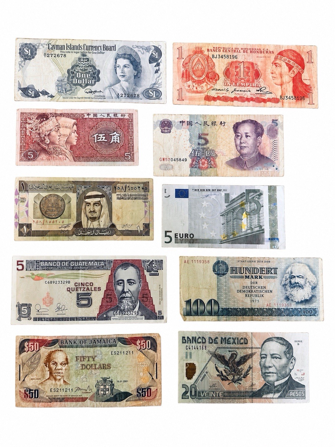 Vintage World Currency Lot 10 Foreign Banknotes Mixed Countries Collection