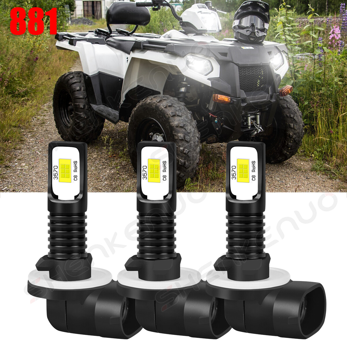 3x 881 Bright LED Headlight For Polaris Sportsman 500 550 570 600 700 800 850 XP