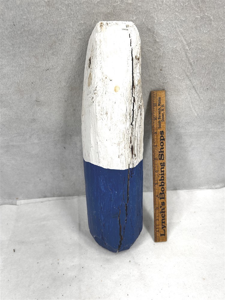antique lobster bouy buoy old wooden painted white blue NH Maine original