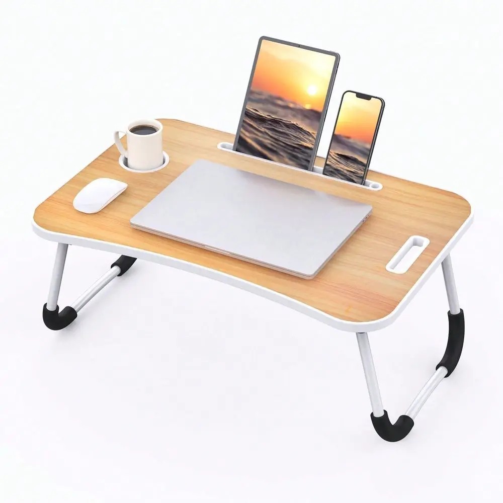 Folding Laptop Bed Desk Table w/ Cup Holder Tablet Phone Stand Portable