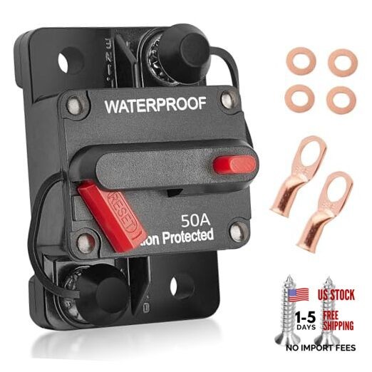 Car Circuit Breaker 50A AMP w/Manual Reset Switch Inline Fuse Holder Inverter