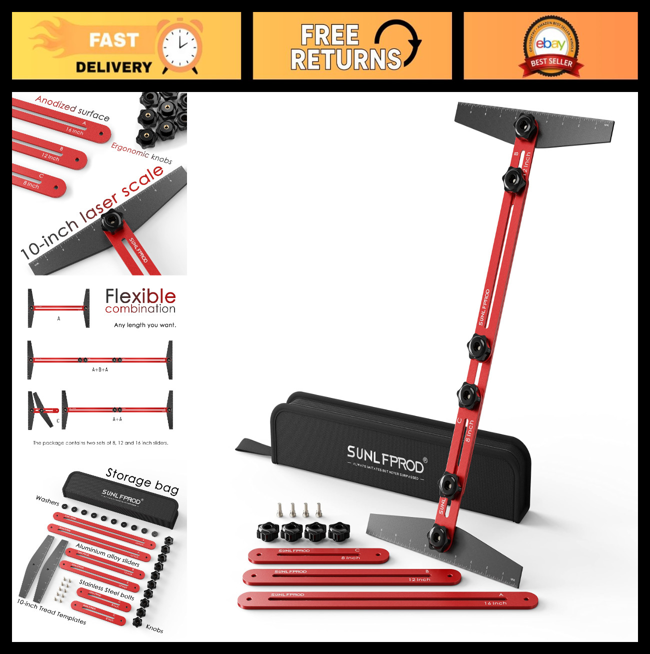 Stair Tread Template Tool - Adjustable Stair Gauge for Accurate Measuring & DIY
