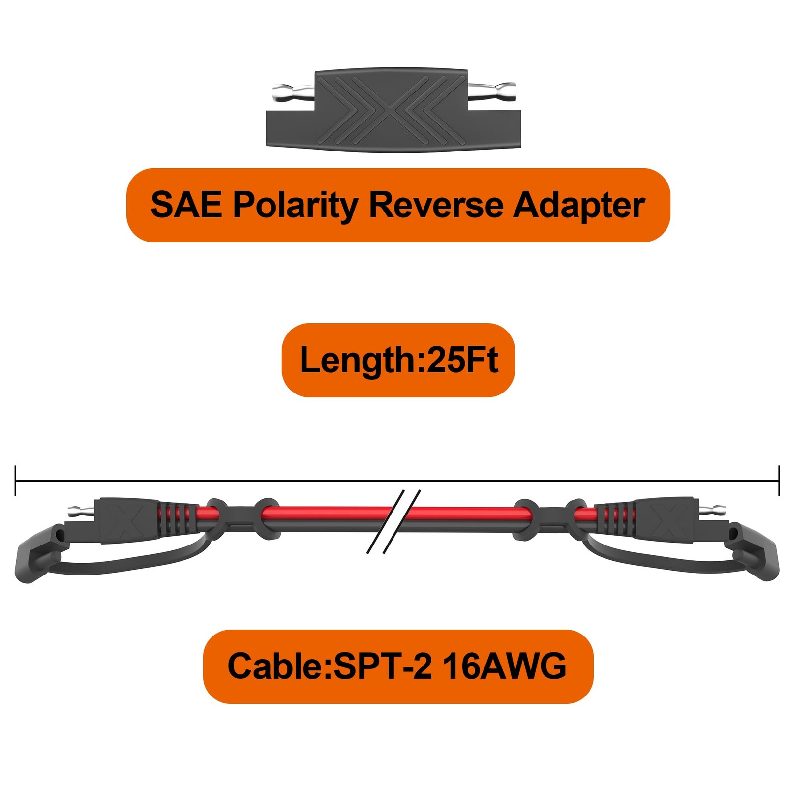 25Feet SAE Extension Cable Quick Disconnect Connector 16AWG for Automotive, S...