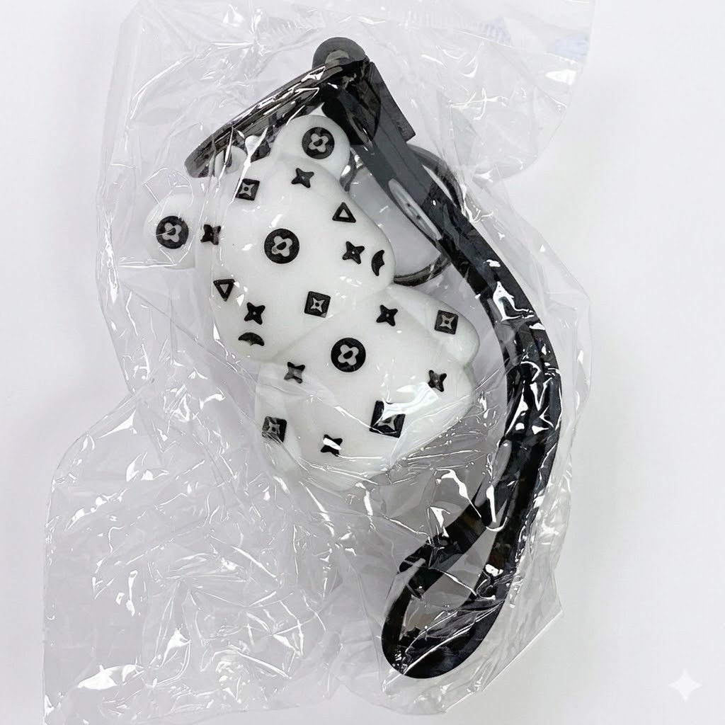 LV Style White 3D Bear Silicone Keychain Bag Charm Car Ornament