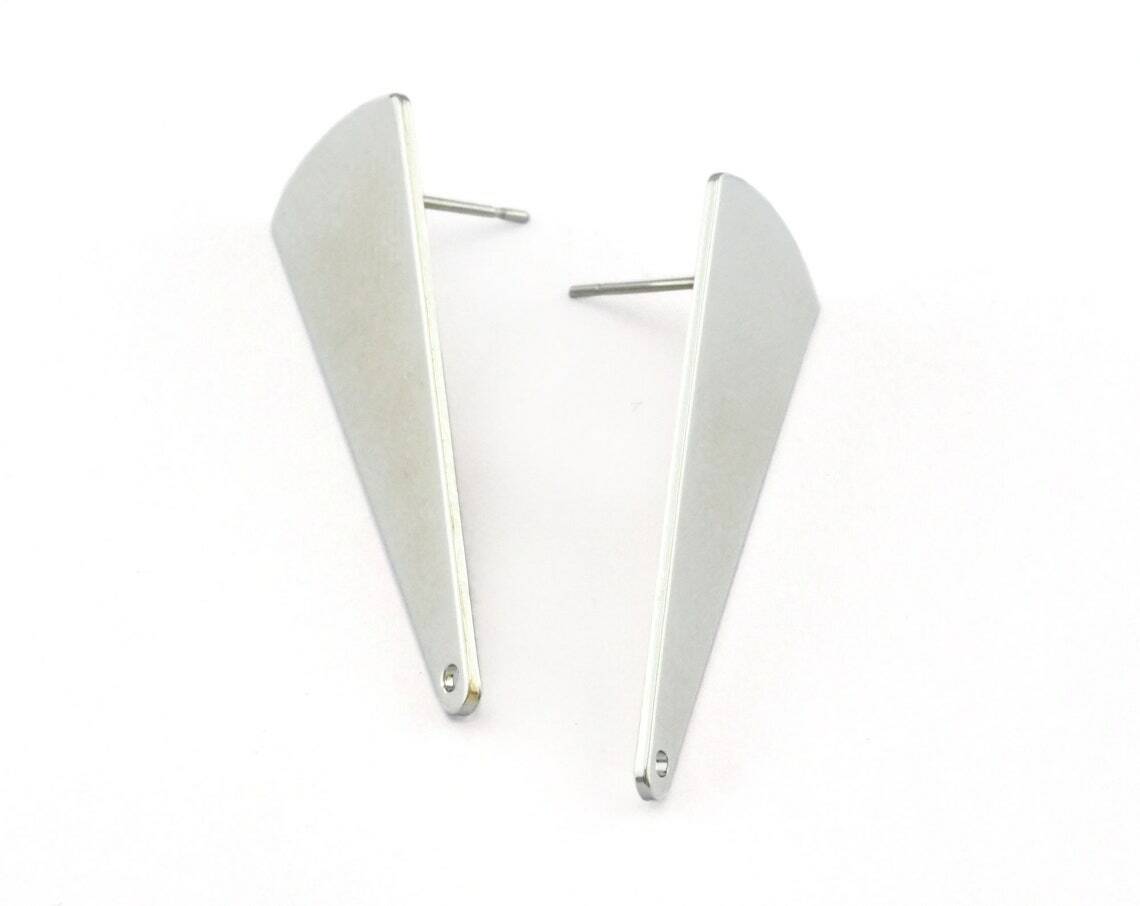 1 pair Triangle Earring Stud Post 1 Hole Silver Tone Plated Brass 2492