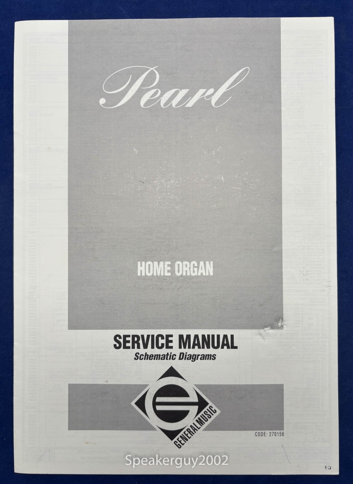 Original General Music - Pearl Home Organ Service Manual
