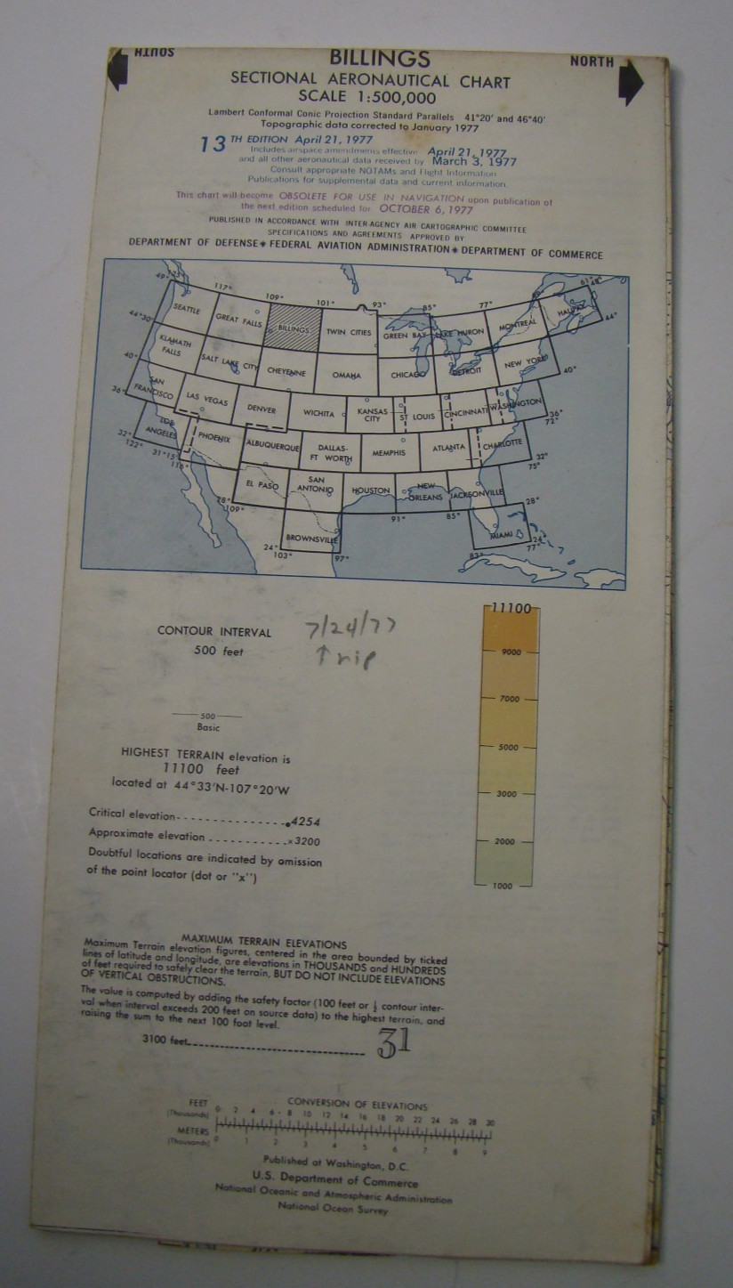 Billings Aeronautical Sectional Chart, 13th Edition, April 21, 1977