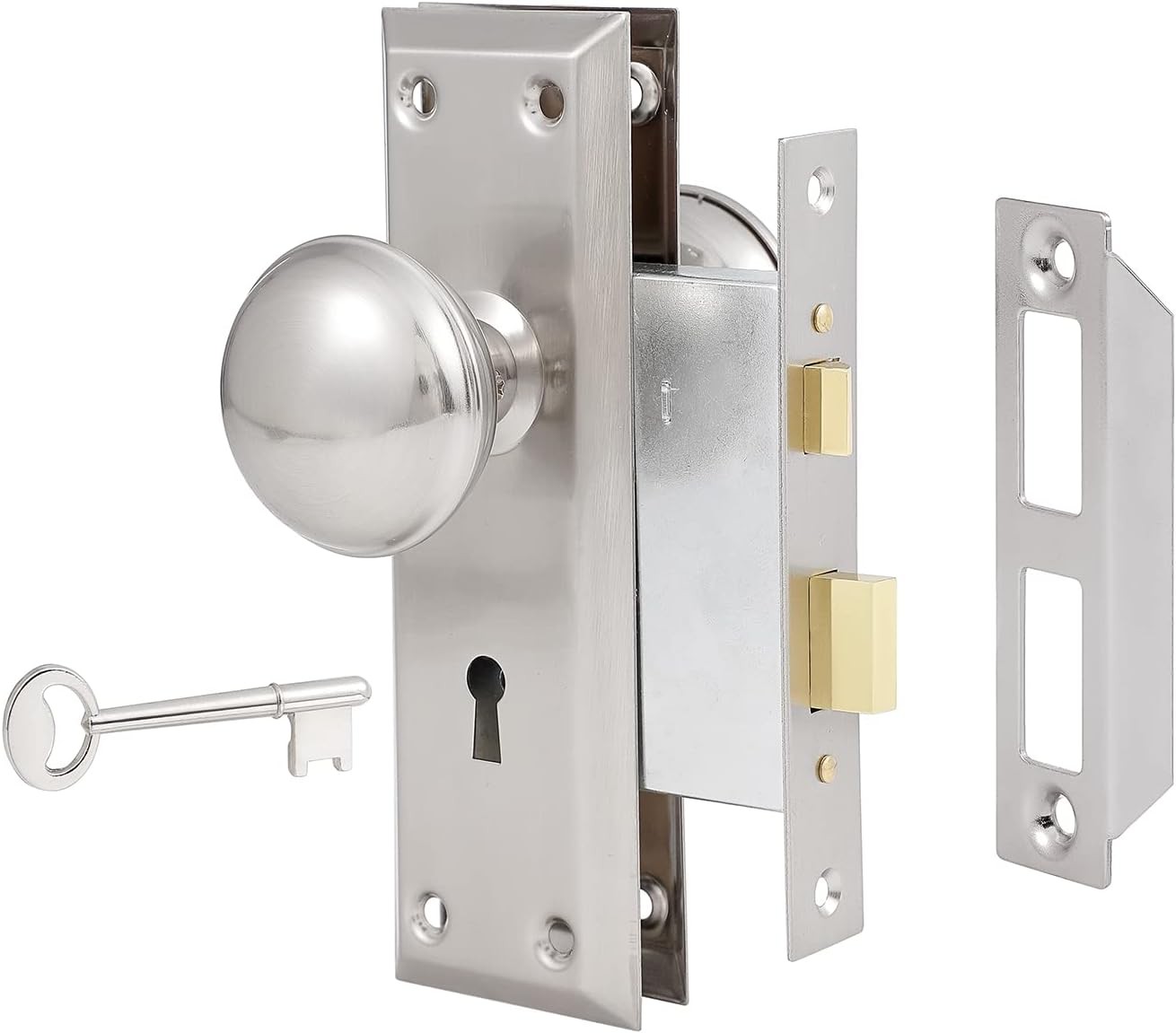 Mortise Lock Set for Interior Door, 1 Pack, Brushed Nickel