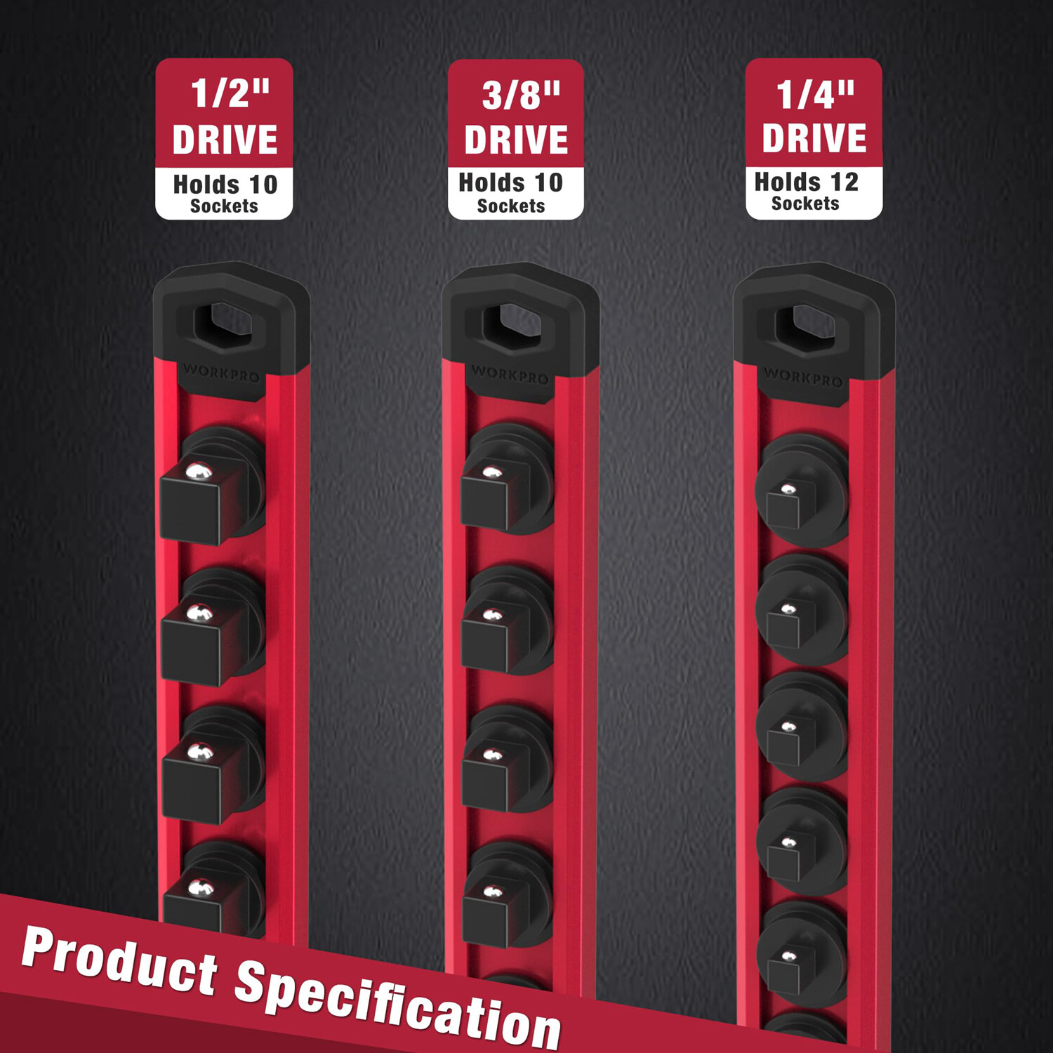 NEW 3-PACK Magnetic Socket Organizer Set 1/4" 3/8" 1/2" Drive Socket Holder Rack