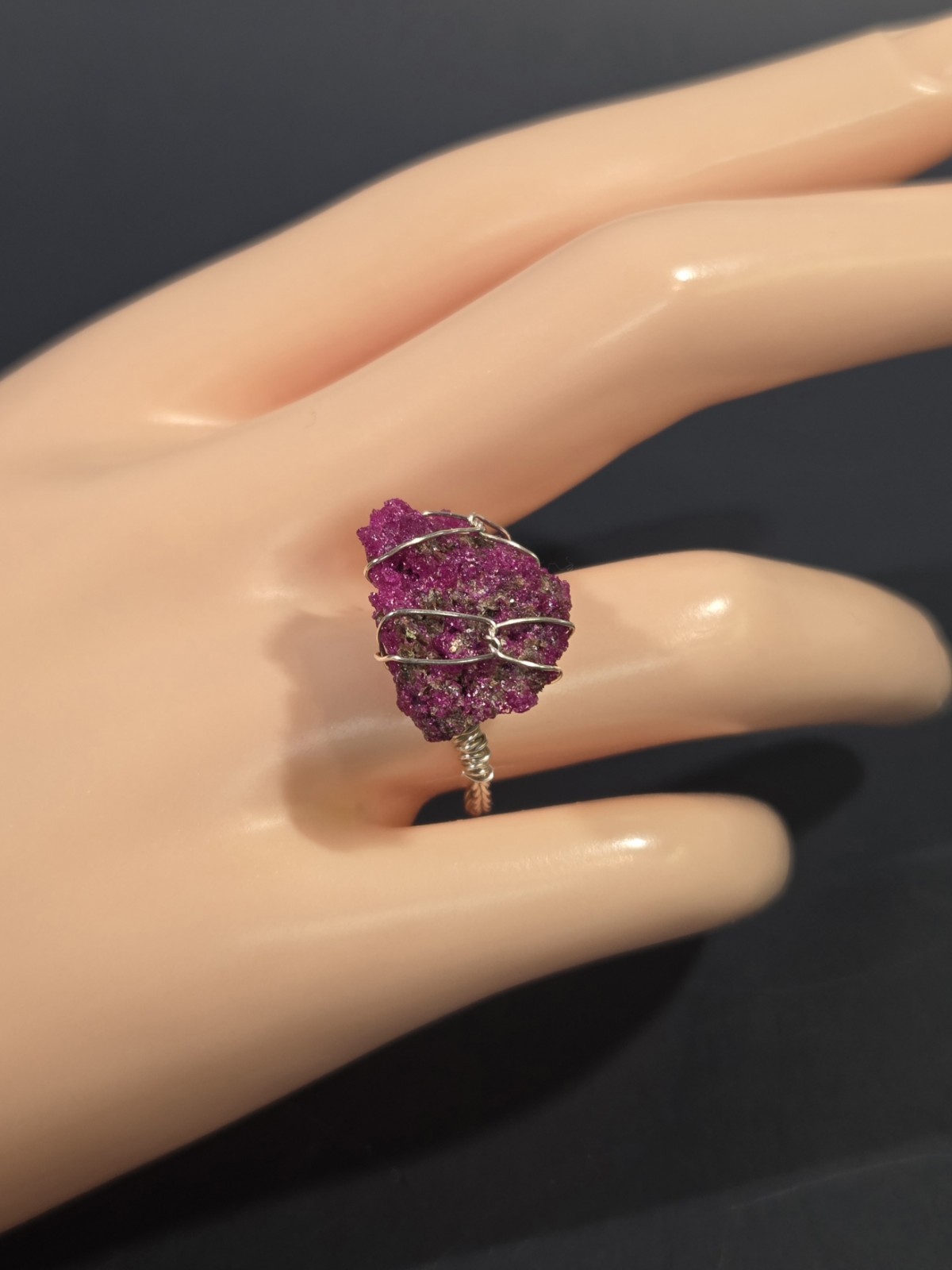Genuine Handcrafted 999 Fine Silver Wirewrapped Ring With Rough Ruby Corundum