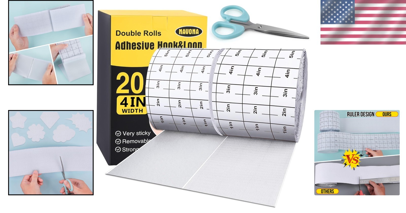 Multi-Use Hook and Loop Strip Rolls - 4in x 20ft, White