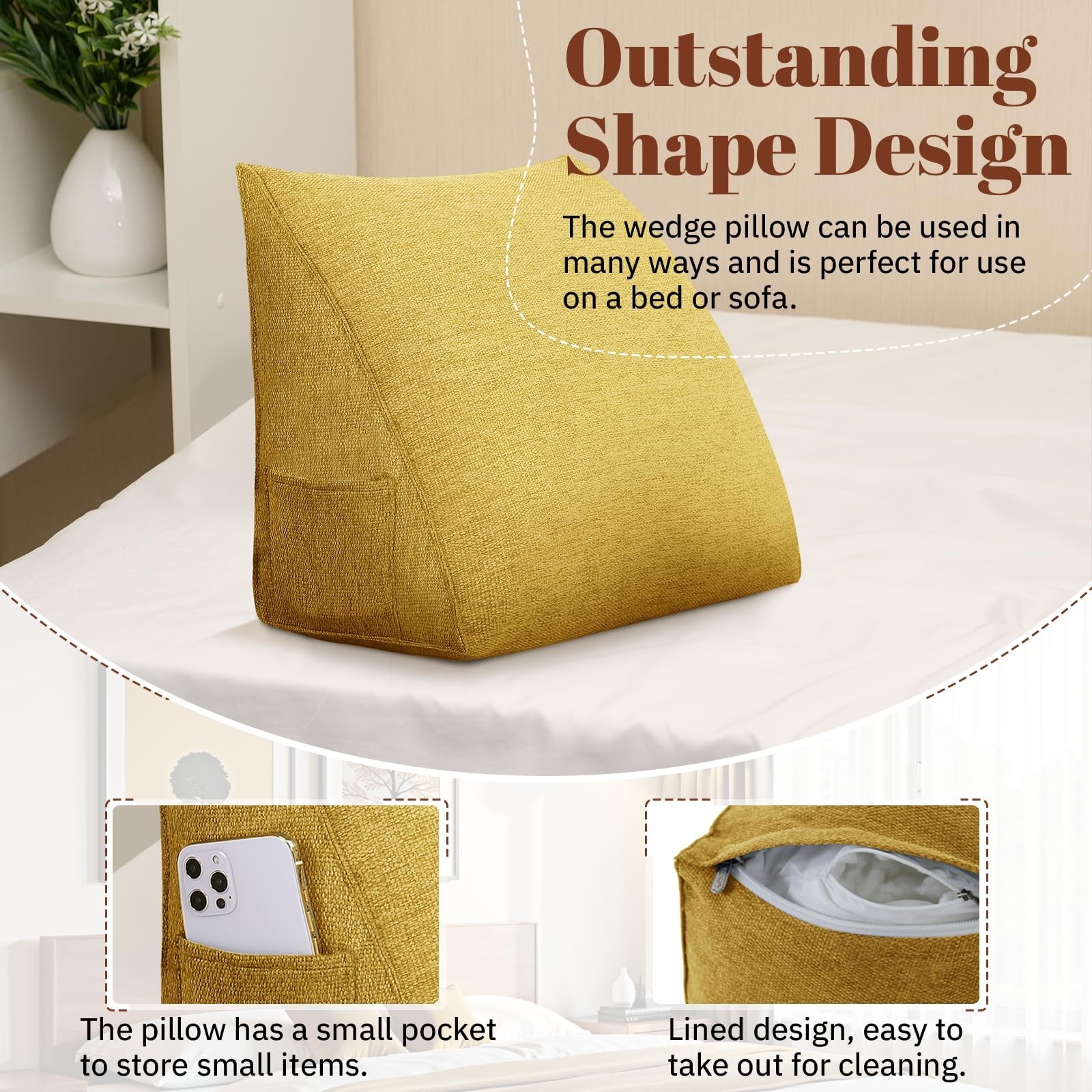 LELEFIDO Wedge Pillow Triangular Reading Backrest Pillow for Bed Sofa Daybed