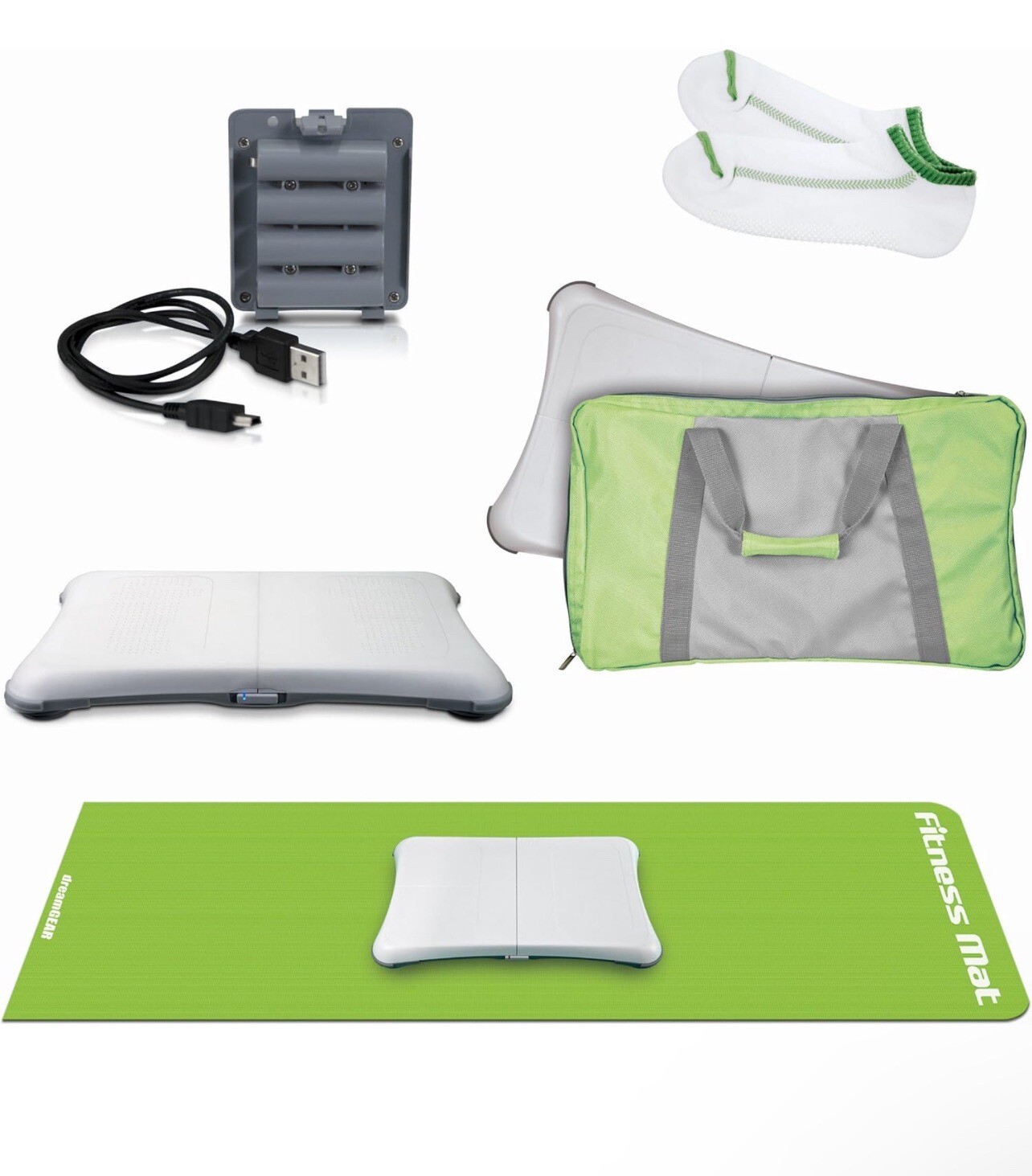 DreamGEAR 5-in-1 Fitness Bundle for Nintendo Wii Fit travel bag mat battery pack