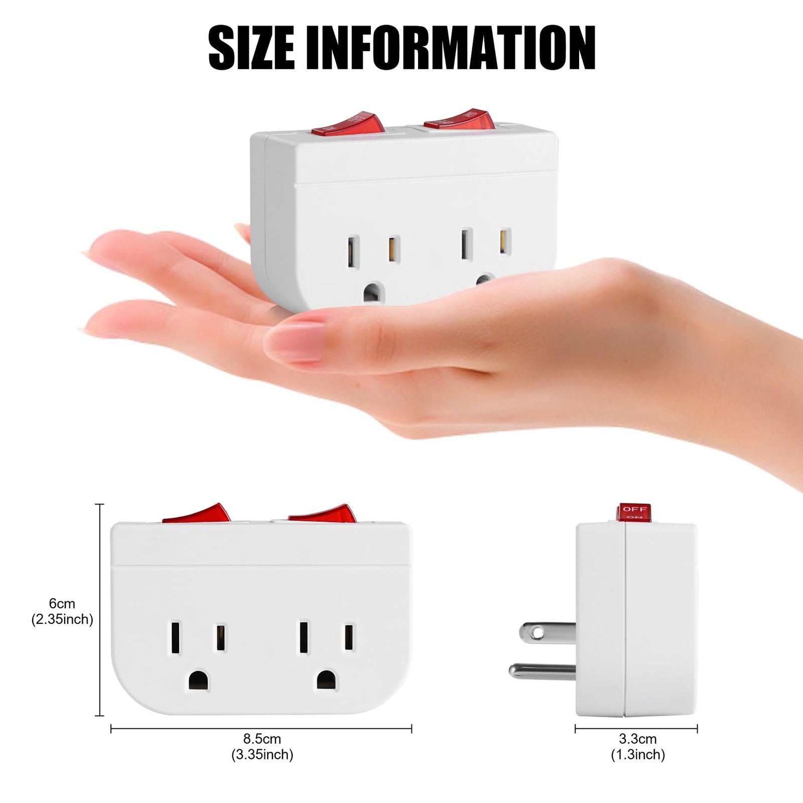 Grounded Outlet with Double ON Off Switch,VSEER 2 Port Electrical Outlet Plug...