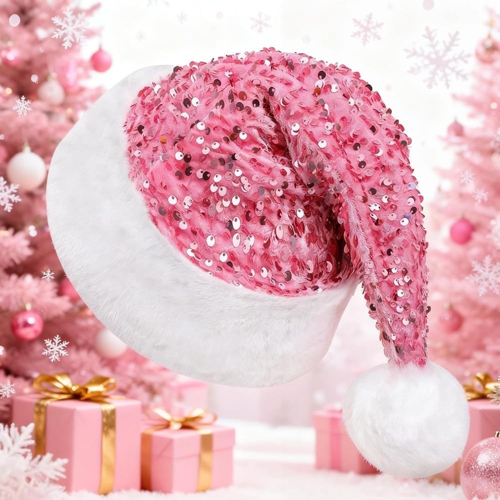 Sequin Santa Hat for Adults Christmas Holiday Party Accessory, Festival Headwear