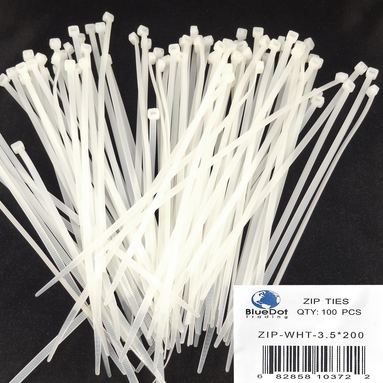100 8" 3.5x200mm Nylon Plastic Wire Cable Ties Zip Wrap Loop Self Locking WHITE