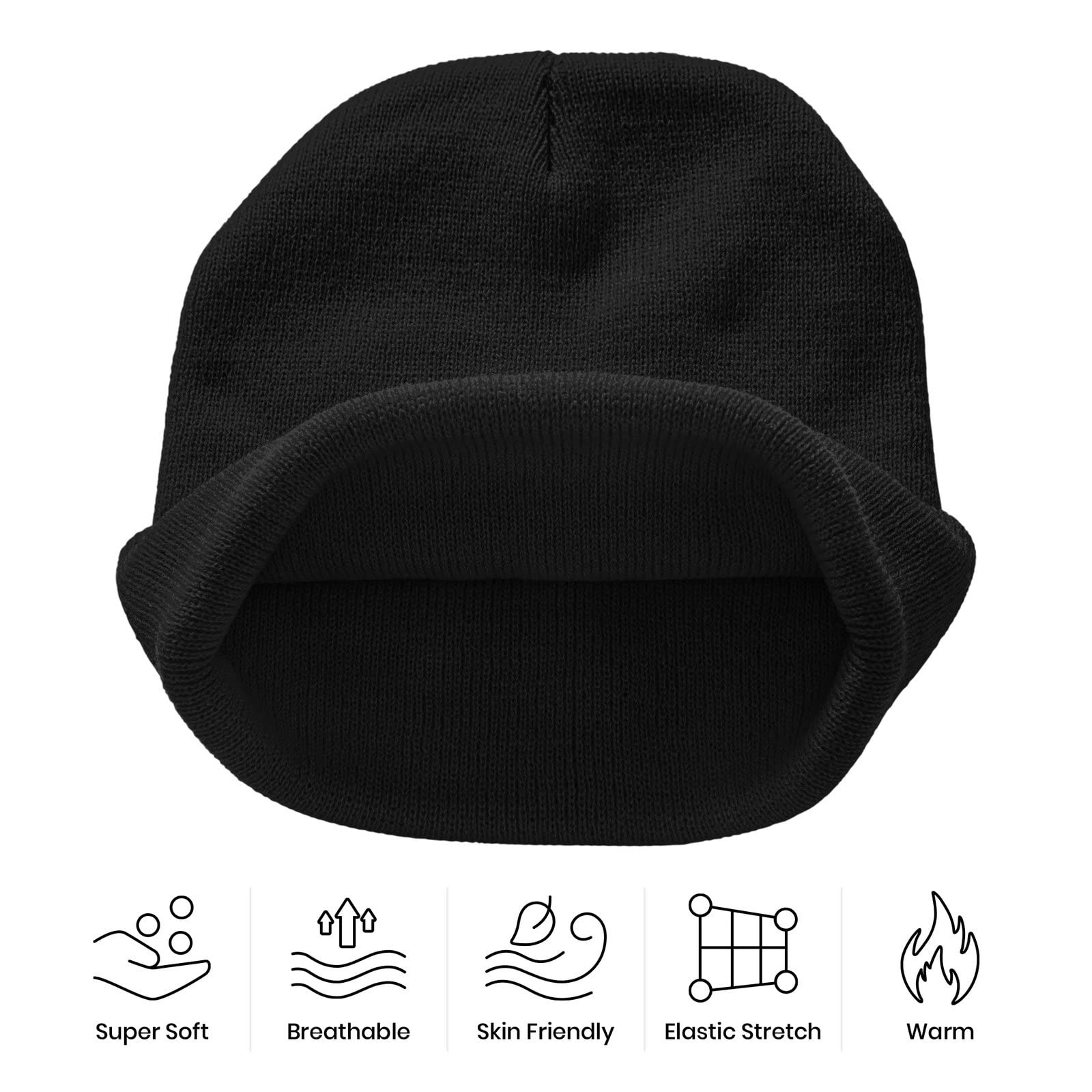 Goth Spooky Horror Demon Devil Horned Embroidery Beanie Black Knit Hat for Me...