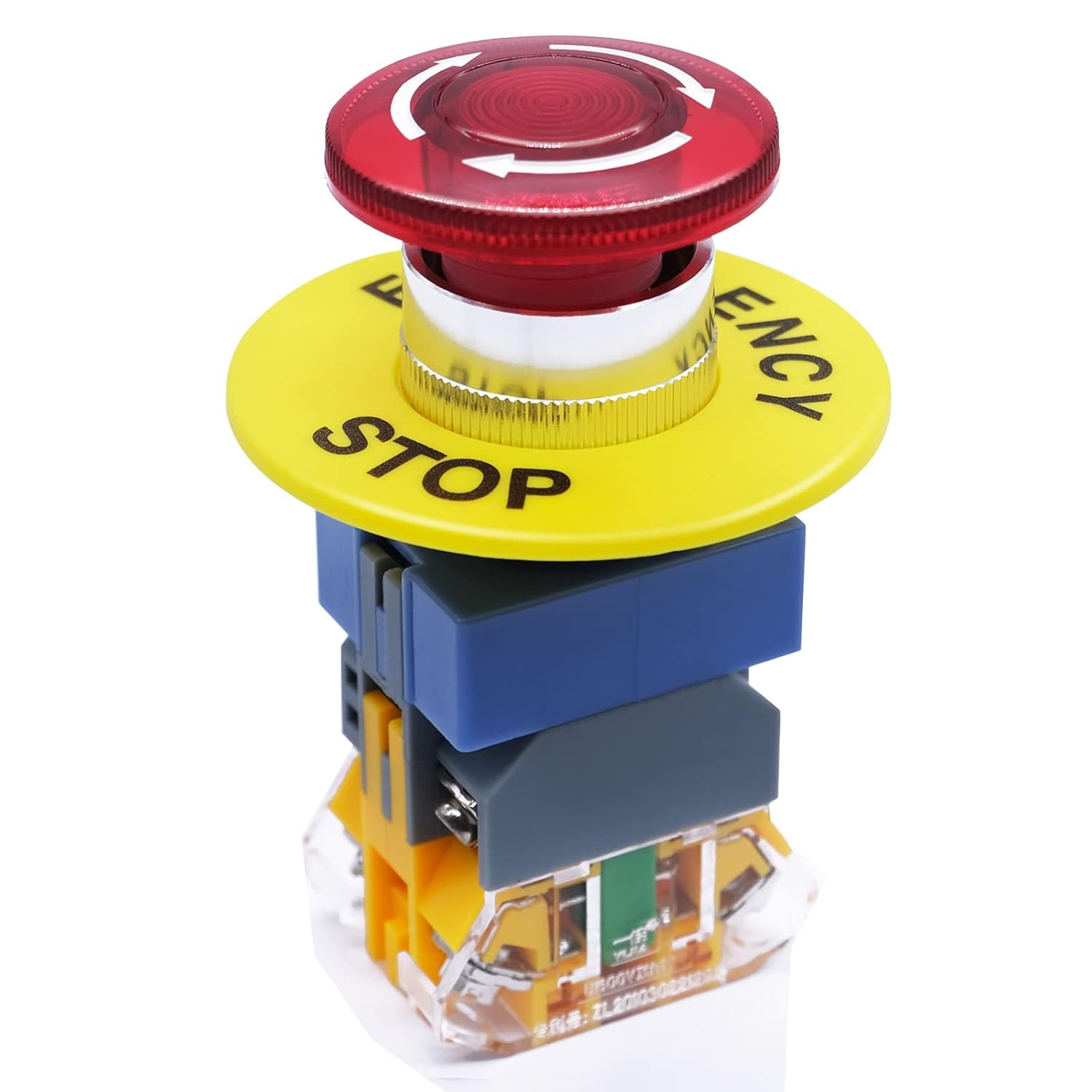 22Mm 110/120V LED Light Red Mushroom Emergency Stop Push Button Switch Illumina