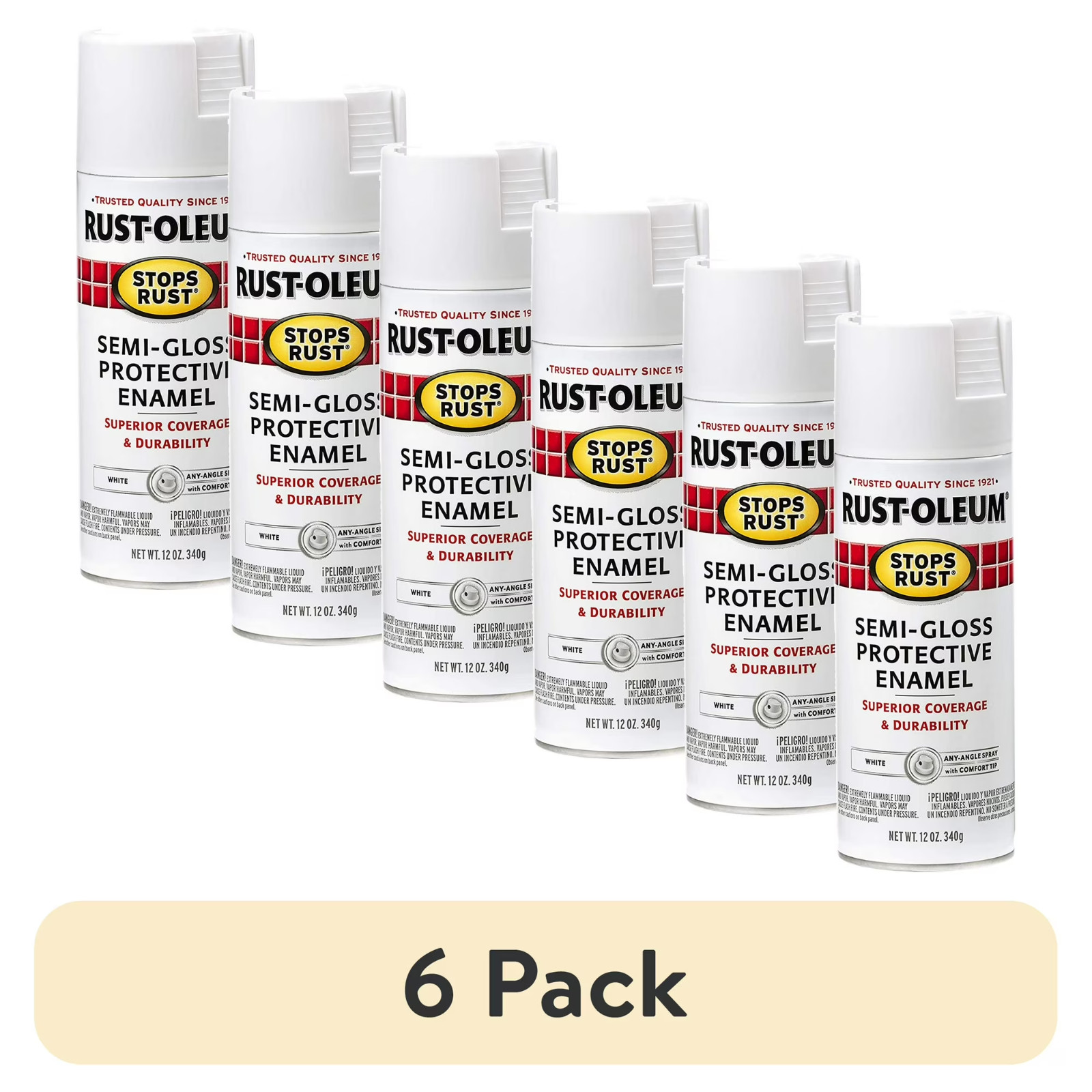 6 pack White Rust-Oleum Stops Rust Protective Enamel Semi-Gloss Spray Paint 12oz