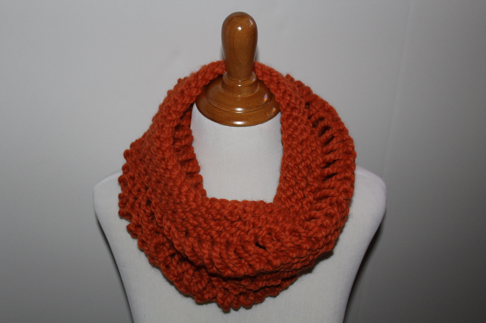 Chunky Hand Knit Unisex Drop Stitch Orange Pumpkin Cowl Scarf Neck Warmer