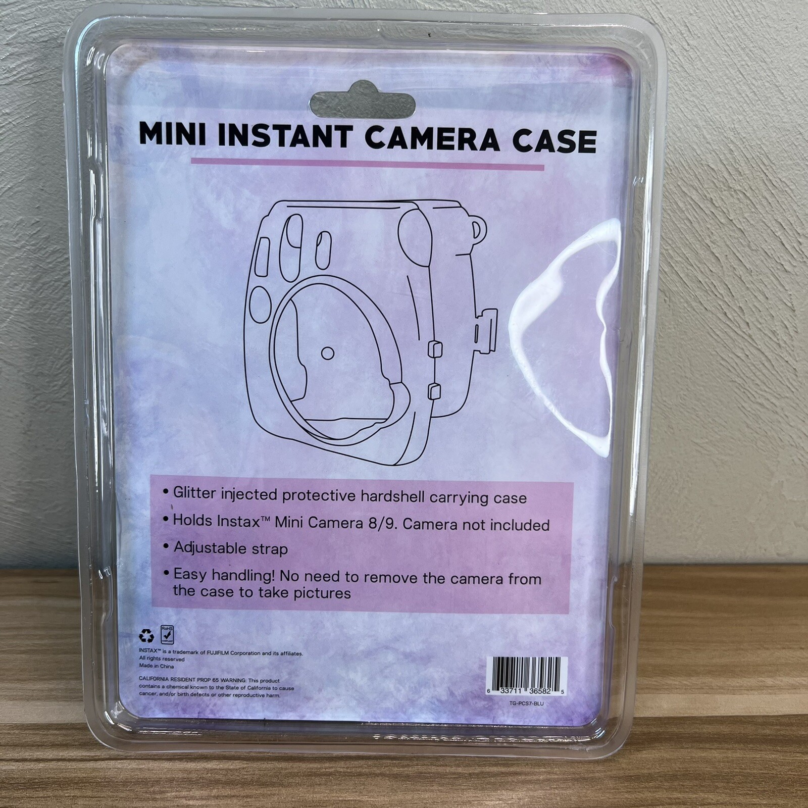 Hardshell Glitter Case for Mini Instant Camera Case with Shoulder Strap - Blue