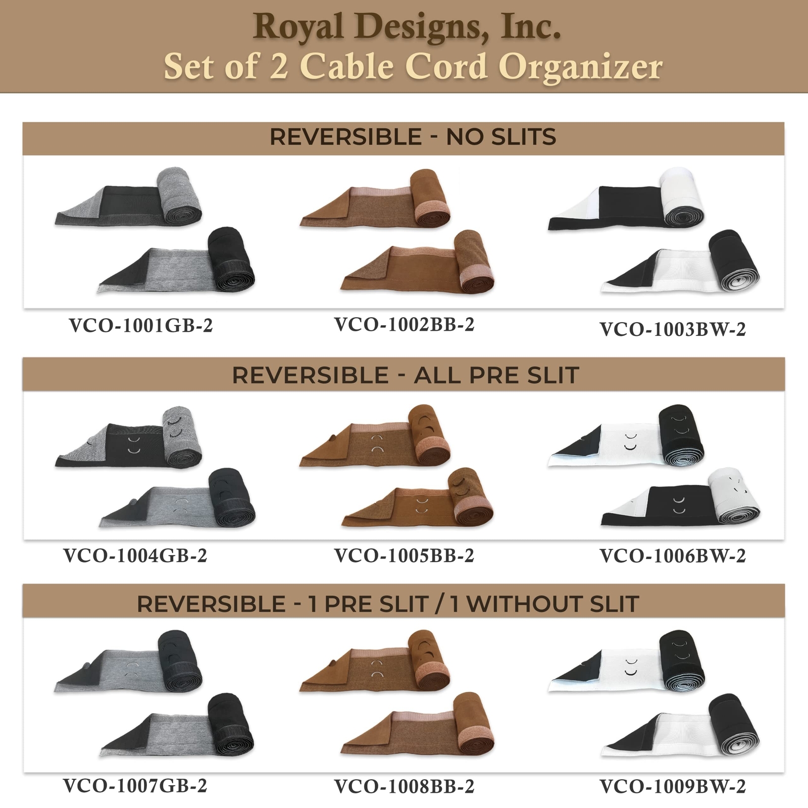 Royal Designs, Inc. VCO-1002BB-2 Adjustable Neoprene Cable Management Sleeve ...