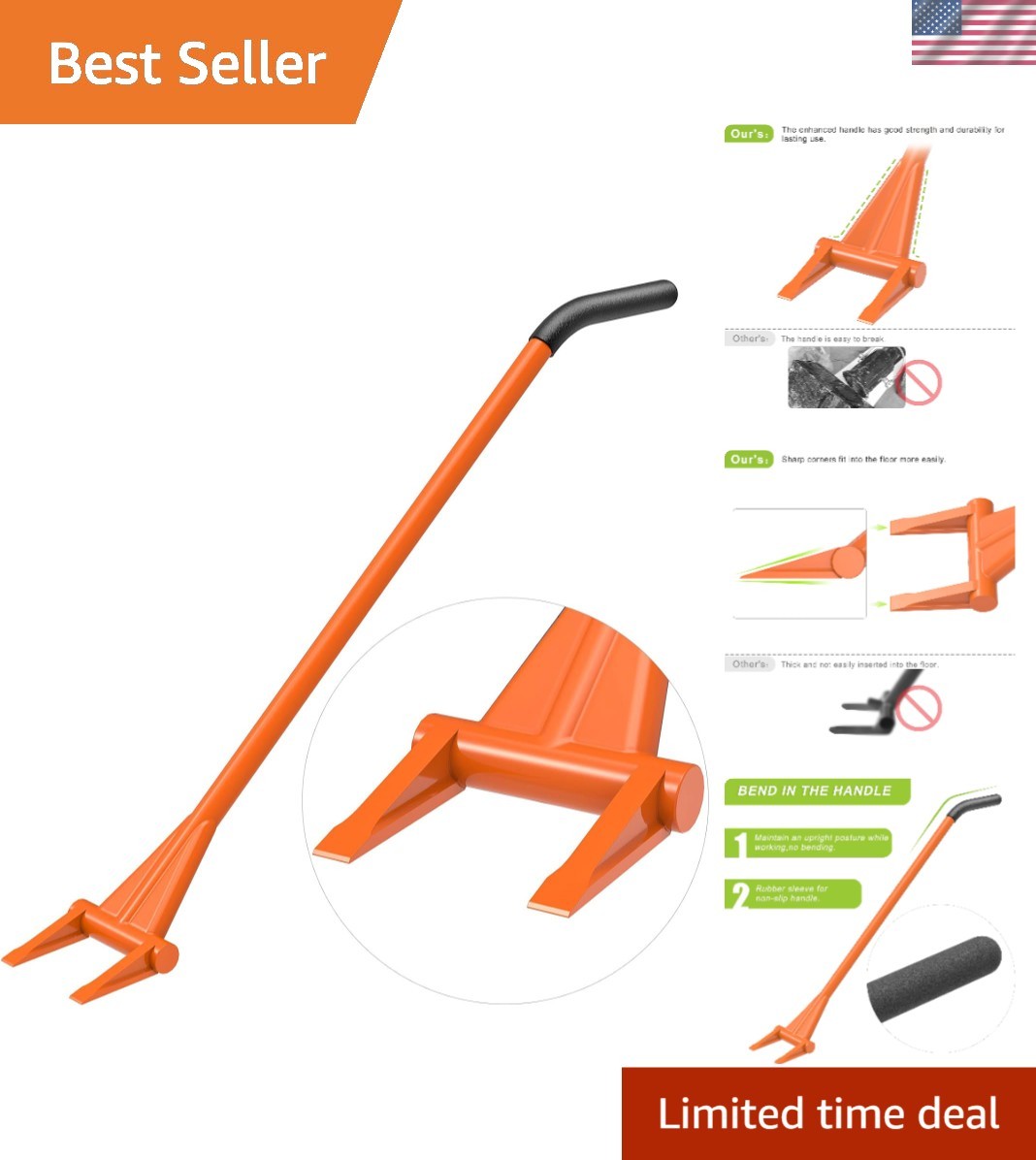 48'' Demo Bar 2-Tine Wrecking Bar, Heavy Duty Pallet Buster with Handle, All-...