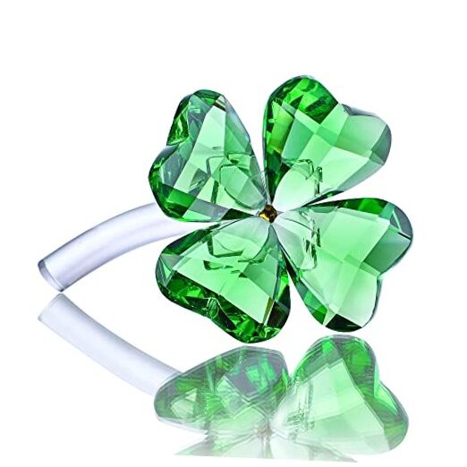 4'' Crystal Flower Dreams Figurine Collectibles Green Crystal Four Leaf Clover