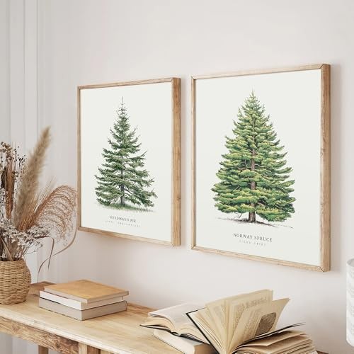 4Pcs Vintage Christmas Tree Wall Art, Artful 4 Pine Tree Botanical Prints,