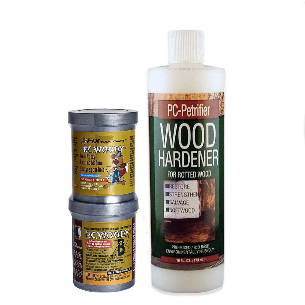 Pc-Products Pc-Woody Wood Repair Epoxy Paste, Two-Part 12 Oz, and Pc-Petrifier W