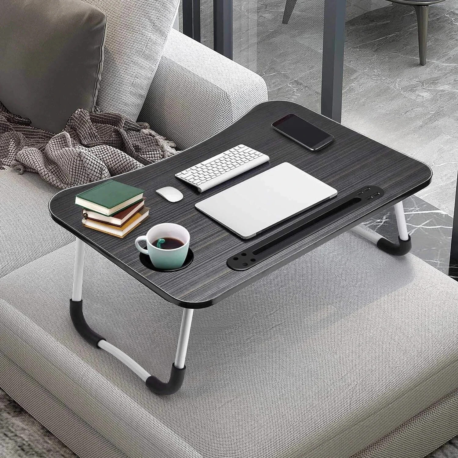 Laptop Tray Lap Desk Stand Foldable Bed Table Notebook Tray Cup Slot Adjustable