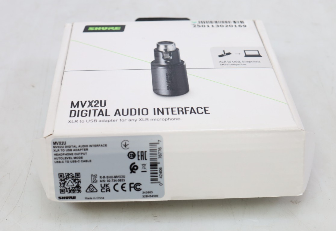 Shure MVX2U Digital Audio Interface XLR to USB-C +48V Phantom Power 60dB Gain