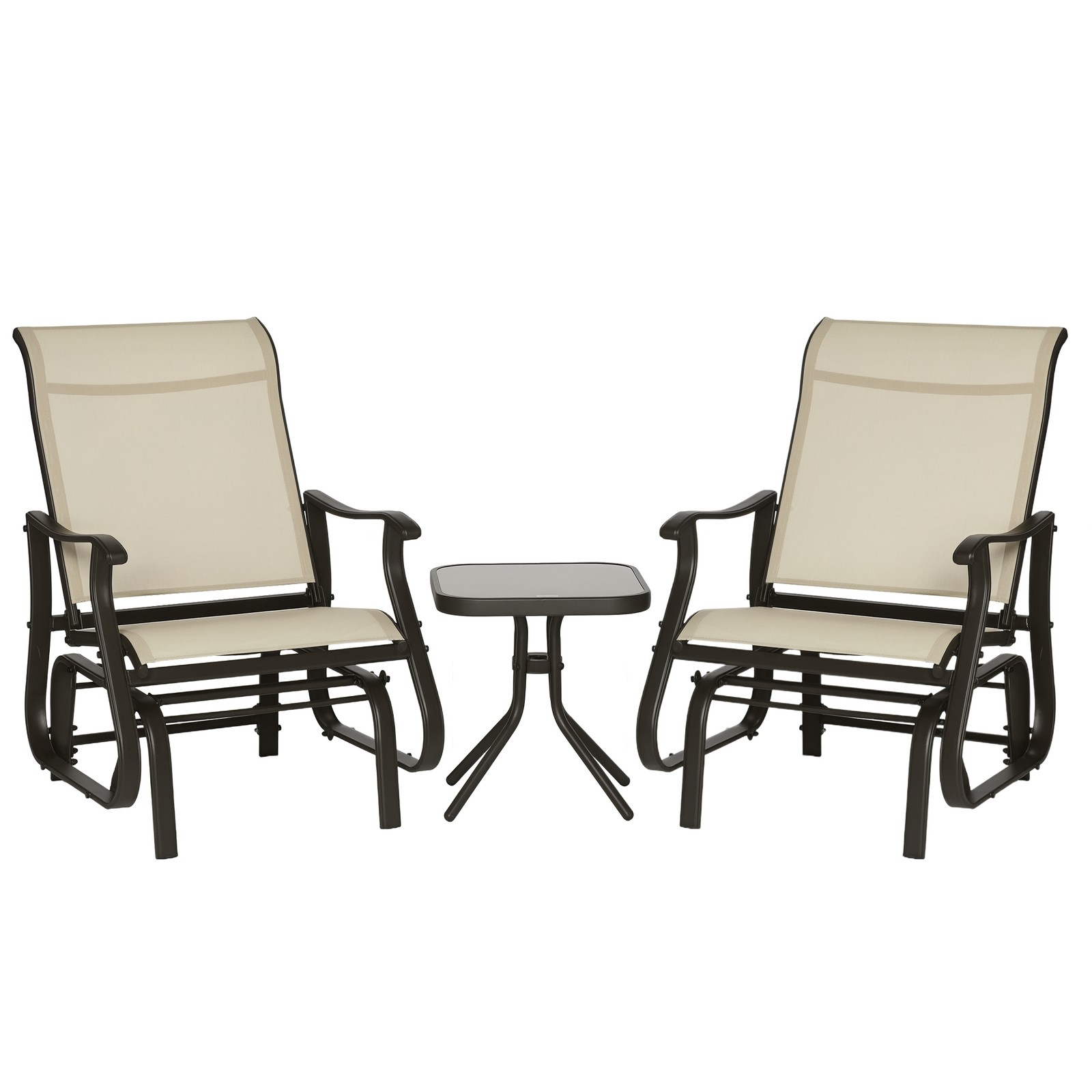 2-Person Gliding Rocking Chairs & Bistro Tea Table Garden Swing Seat, Beige