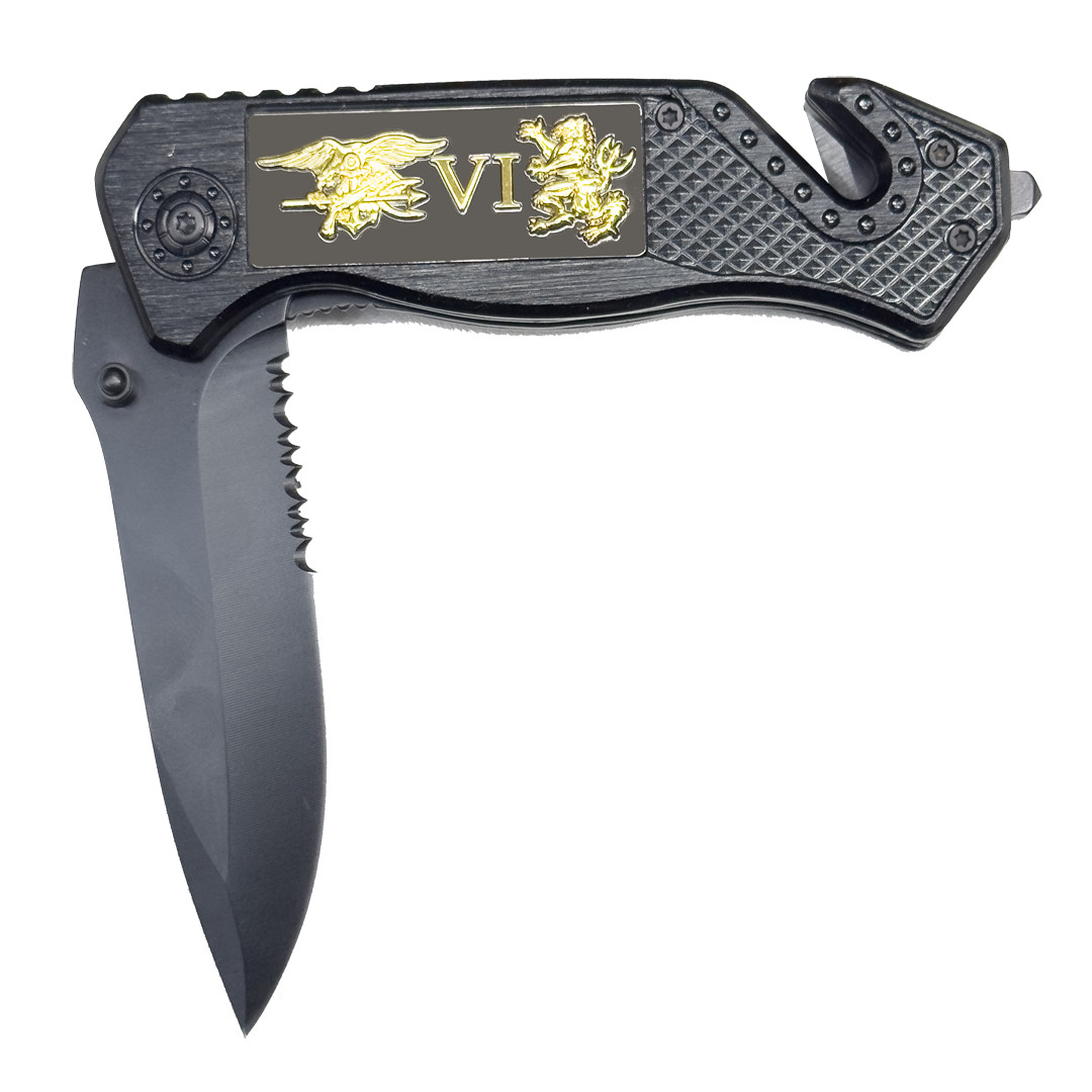 V2 Navy Seal Team 6 Naval Special Warfare Trident Pocket Knife 3-in-1 Rescue too