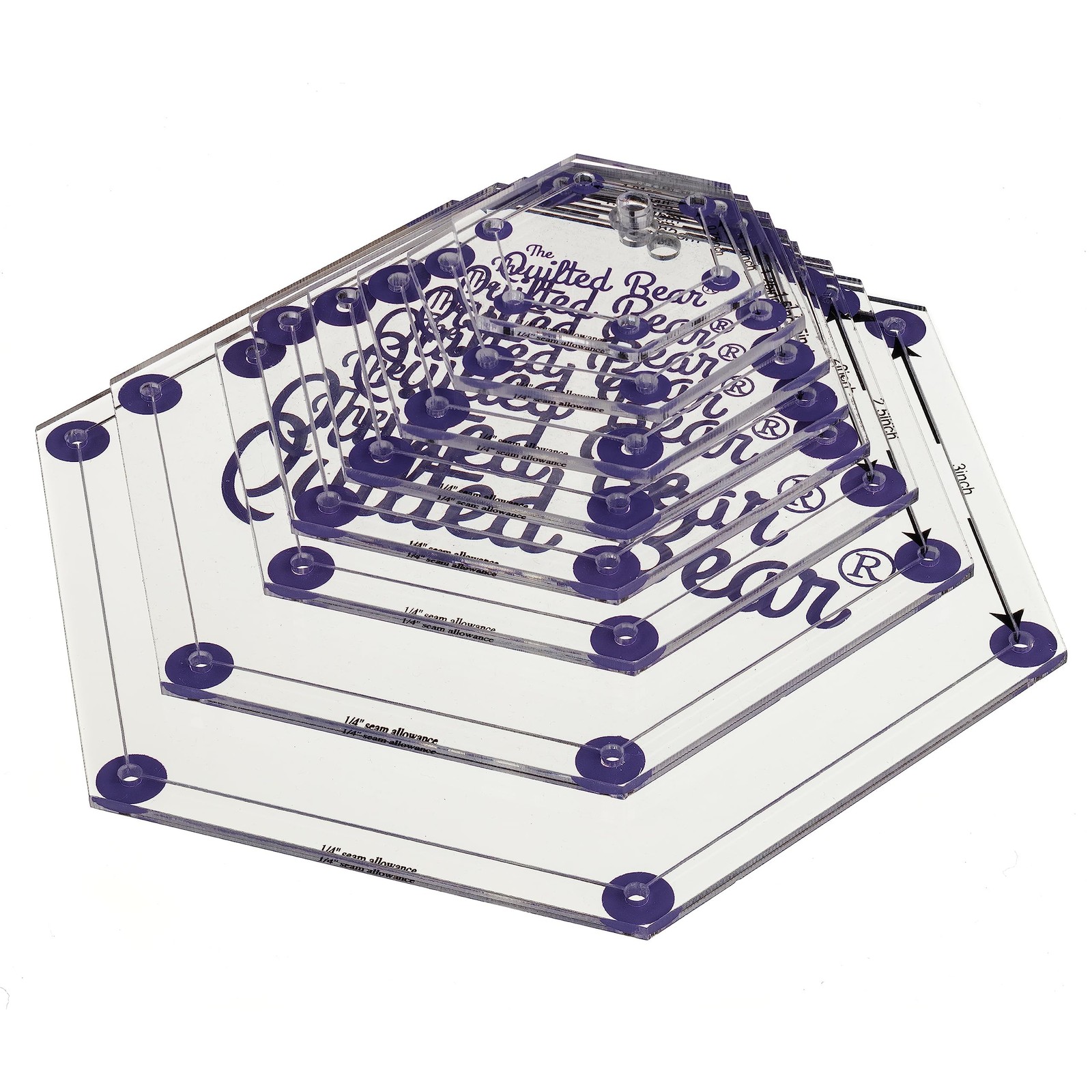 Hexagon Quilting Templates – 8 Clear Non-Slip Acrylic Quilt Templates for Pre...