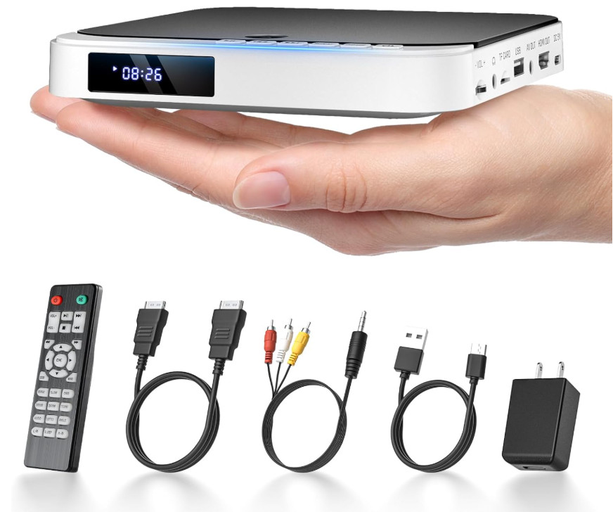 Reproductor DVD HDMI 1080P sin región, compacto y compatible con USB y TF.